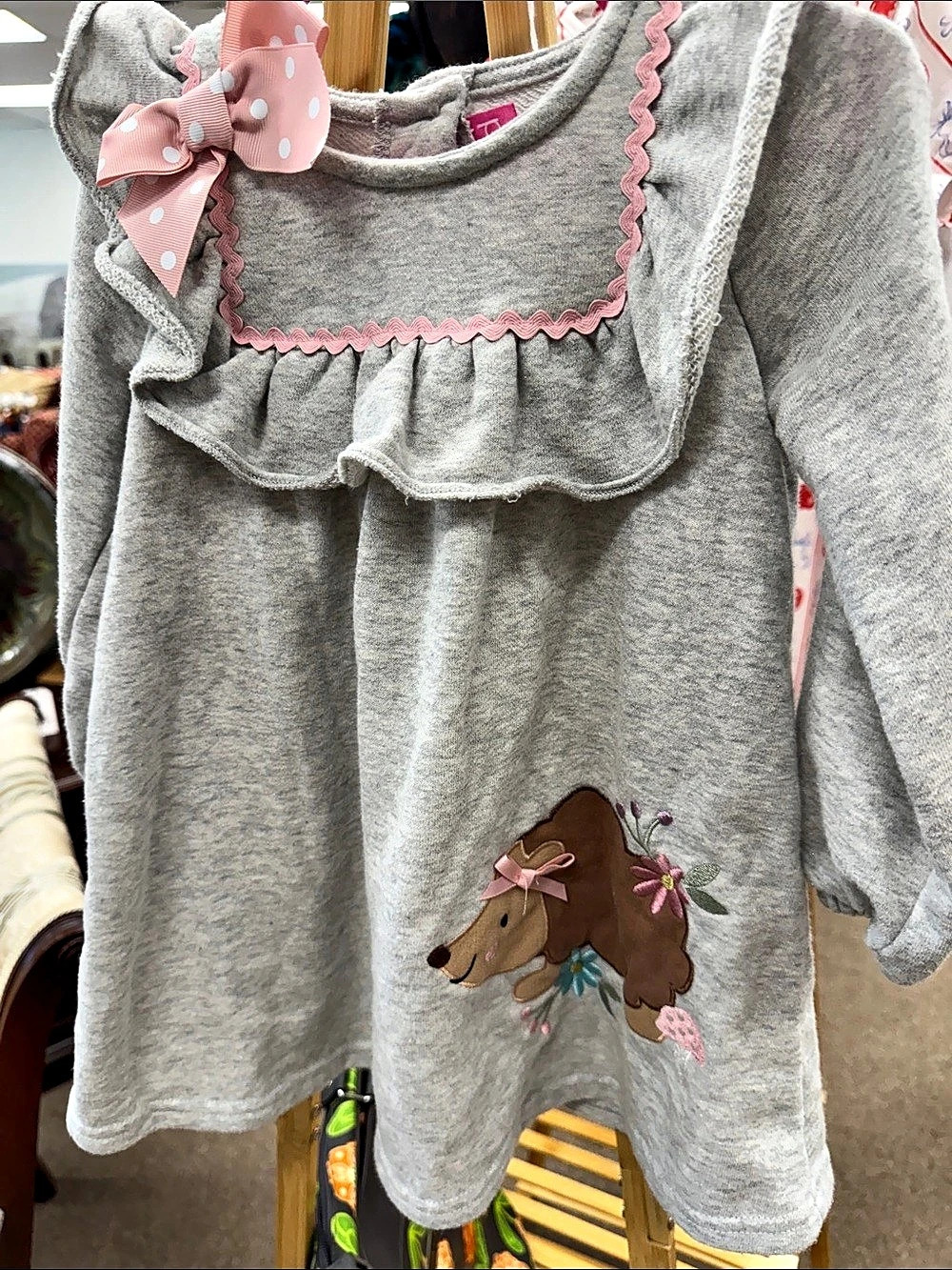 Goodlad Girls Gray & Pink porcupine Applique Dress Size 3T